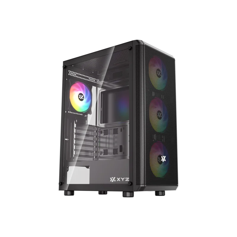 Gabinete XYZ AIRONE 60 MESH, ATX, Vidrio templado, 4 ventiladores ARGB, Negro