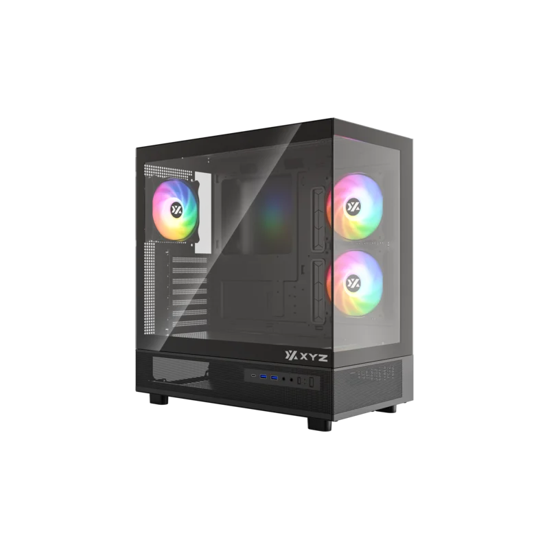 Gabinete XYZ AURORAX 50, ATX, Vidrio templado, Vista panorámica, 3 ventiladores ARGB, Negro