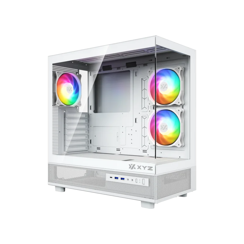 Gabinete XYZ AURORAX 50, ATX, Vidrio templado, Vista panorámica, 3 ventiladores ARGB, Blanco