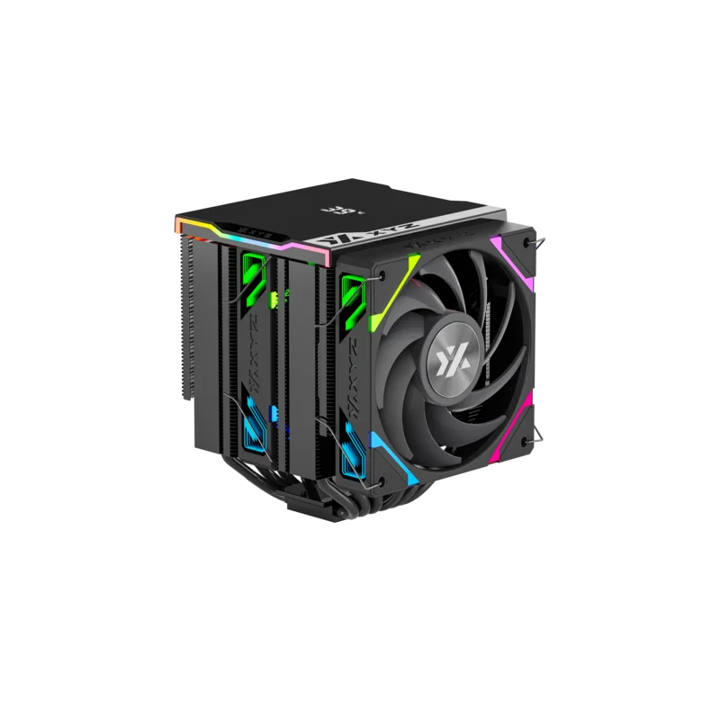 Disipador para CPU XYZ THERMAX 6 PRO DUO, 2x 120mm, 6 Heatpipes, Pantalla T°, Intel/AMD, Negro