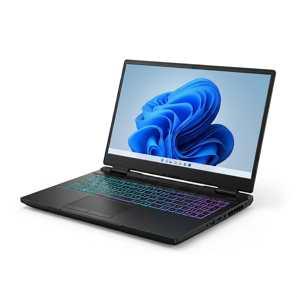 Gaming laptop displaying a Windows-style desktop on a white background